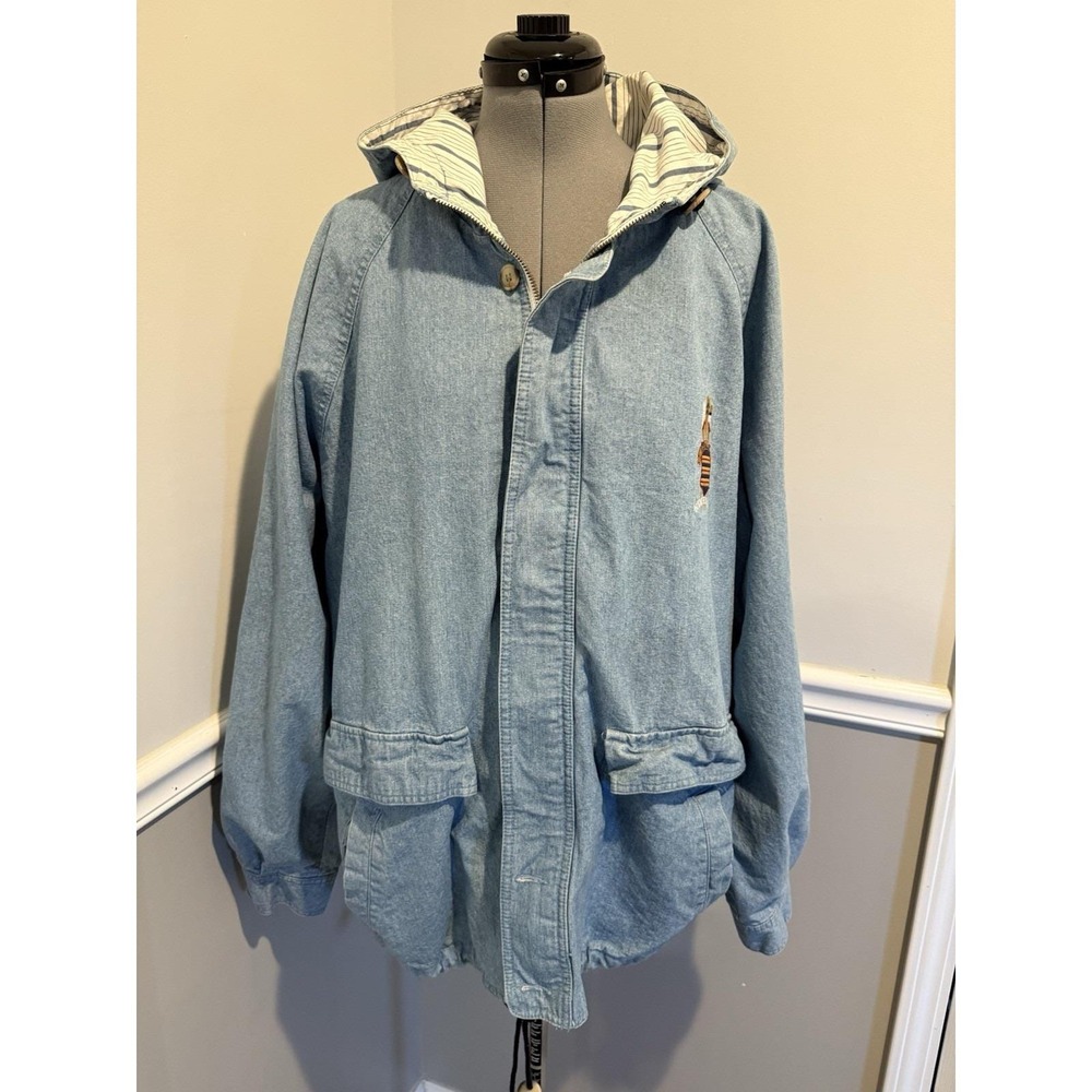 VTG New River Denim Chore Jacket Unisex M Oversized Lined ESTB 1902 Hooded